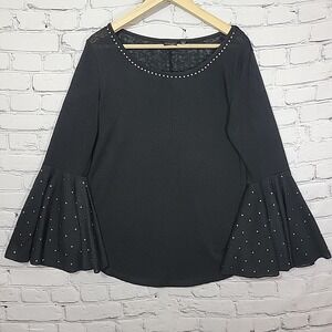 Y2K La Vanya Top Womens L Black Semi Sheer Knit Fairy Whimsy Goth Bell Sleeve